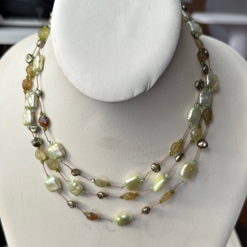💚 Margo Morrison Baroque Pearl + Crystal Necklace